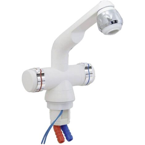 Robinet mélangeur à deux poignées 4100235 – Finition chrome – Sortie pivotante – Raccord tuyau 10 mm – Trou de montage 34 mm – Barwig - Q657781