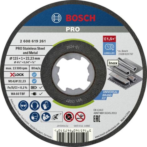 Bosch – Lot de 10 disques X-Lock standards inox 115mm – Épaisseur 1mm – Alésage 22,23mm – Pour découpe acier inoxydable (1/10)