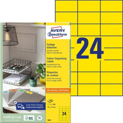 Avery-Zweckform 3451 Etiquette universelles 70 x 37 mm papier jaune 2400 pc(s) fixation permanente imprimante à jet d'e (1/4)