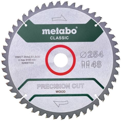 Metabo precision cut wood - classic 628061000 Lame de scie circulaire 254 x 30 mm Nombre de dents: 48 1 pc(s)