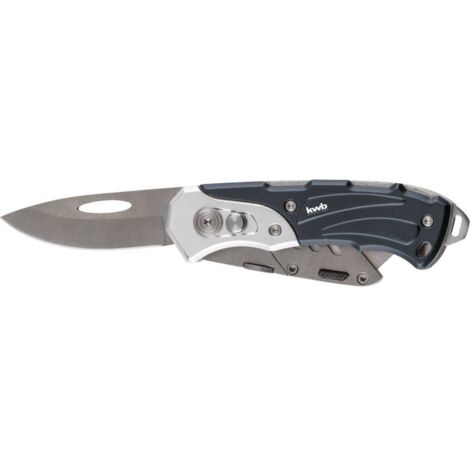 Couteau universel lourd 16910 – Lame trapézoïdale interchangeable – Corps métallique 165 mm – 5 lames de rechange incluses – KWB