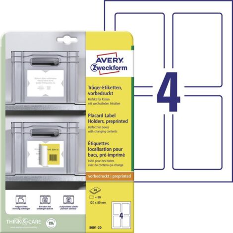 Avery-Zweckform 8001-20 Étiquettes pour supports 120 x 80 mm Polypropylène blanc, gris clair 80 pc(s) fixation permanen (1/4)
