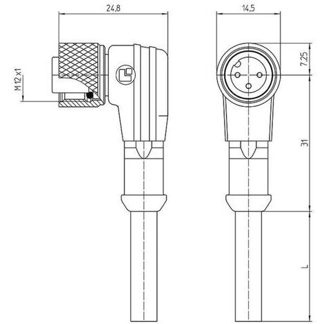 Connecteur confectionné pour capteurs/actionneurs M12 Lutronic 1205 12 315 5m 1121 femelle, coudé 5.00 m Nombre de pôle (1/4)