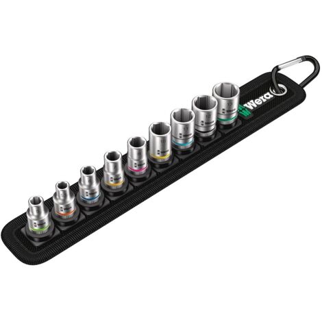 Wera – Coffret cliquet et douilles 9 pièces – Douilles 5 à 13 mm – Sangle porte-outils textile – Mécanisme Twist to Unlock (1/10)