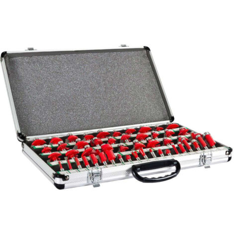 Holzmann – Coffret de fraises pour défonceuse 50 mèches carbure 8 mm – Profils variés pour bois dur – Coffret aluminium inclus