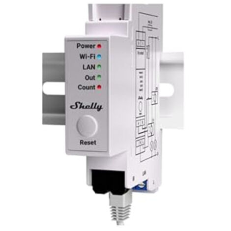 Shelly – Compteur de courant Wi-Fi et Bluetooth 2 canaux – Tension 240V – Courant max 2A – Montage DIN – Compatible Alexa et Google Home (1/6)