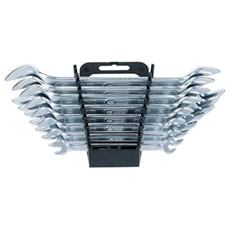 Kstools – Jeu de clés à fourche 8 pcs – Tailles 6x7 à 20x22mm – Acier chromé vanadium – Fourche inclinée 15° pour accès étroit - 6x7-20x22mm