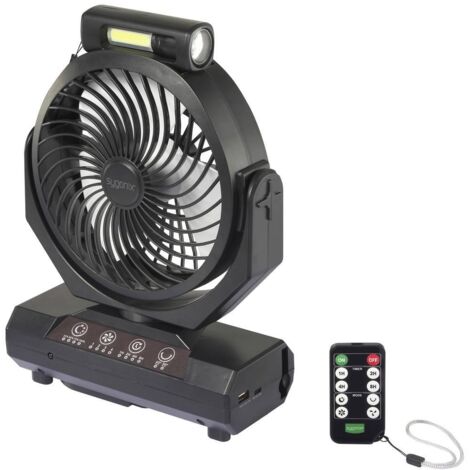 Sygonix Ventilateur sans fil 4.6 W (Ø) 205 mm noir fonctionnement sur piles possible, avec éclairage, oscillant, avec t (1/6)
