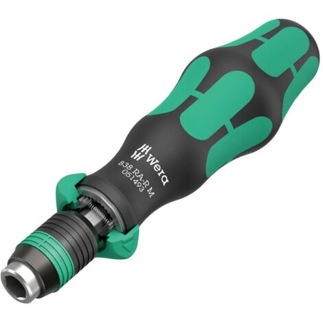 Wera – Tournevis porte-embout 1/4' (6.3 mm) – Mécanisme à cliquet – Longueur 123.50 mm – Changement rapide Rapidaptor – Pour vissage en atelier - WERA 838 RA