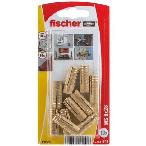 Fischer – Cheville ms 8x28 laiton – Lot de 10 – Pour béton armé – Cheville à expansion avec filetage métrique
