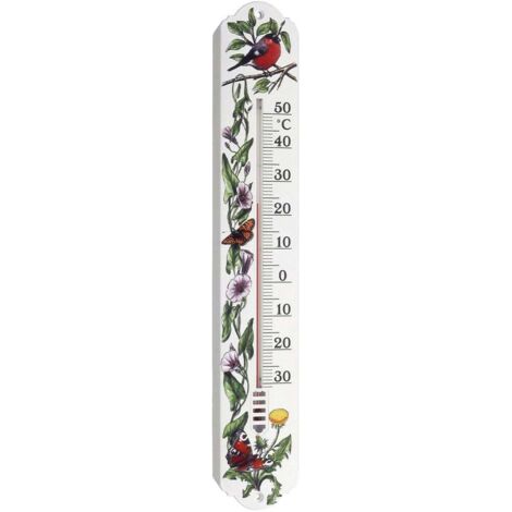 Thermomètre analogique intérieur/extérieur blanc avec motifs floraux – Résistant aux intempéries – Dimensions 92x11x500mm – Plage -30 à +50°C – Tfa Dostmann - V518493