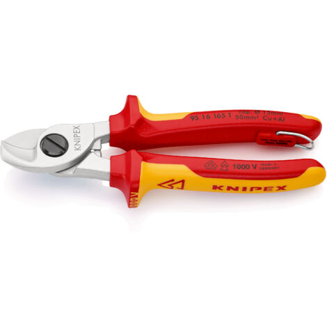 KNIPEX 95 16 165 T Coupe-câbles isolées avec gaines bi-matière, homologuées VDE avec œillet de fixation isolé intégré pour fixation d'un dispositif antichute chromée 165 mm