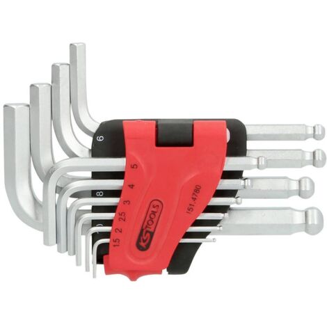 KS Tools 151.4780 6 pans intérieurs Jeu de clés mâles coudées 1.5 mm, 2 mm, 2.5 mm, 3 mm, 4 mm, 5 mm, 6 mm, 7 mm, 8 mm, (1/4)