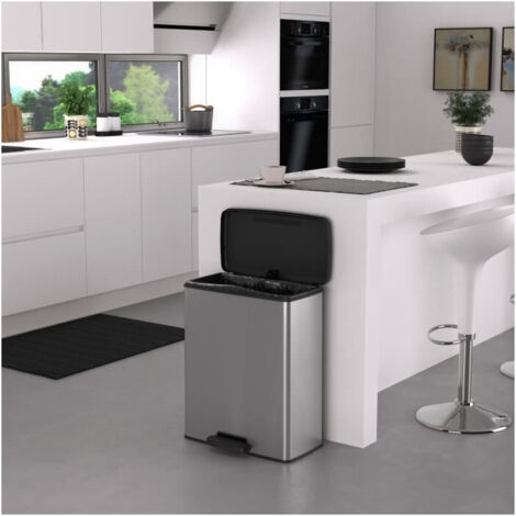 Poubelle à Pédale Curver 50L Rectangulaire Décor Kitchen Silver - Argent