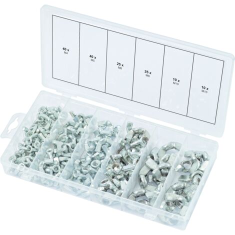 Kstools – Assortiment d'écrous papillon 150 pièces – Acier DIN 315 – Tailles M4, M5, M6, M8, M10 – Mallette de rangement incluse