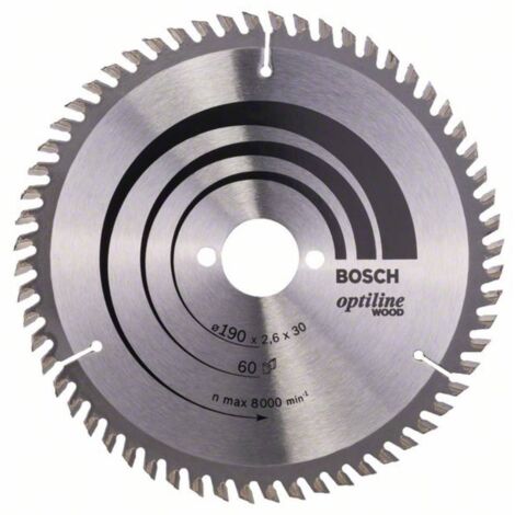 Bosch – Lame de scie circulaire 190 mm pour bois dur – 60 dents en carbure – Épaisseur 2,6 mm – Alésage 30 mm – 2608641188 - WOOD 190 X