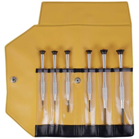 Jeu De 6 Tournevis D'horloger Avec Lames Interchangeables - Boîte En Bois, Largeurs 0.8 à 1.8 Mm
