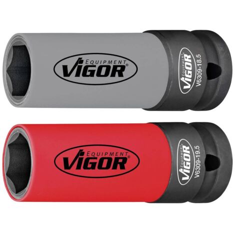 Vigor – Set d'embouts pour perceuse à percussion V6309 – 2 douilles 18,5mm et 19,5mm – Entraînement carré 1/2 pouce – Compatible écrous FORD 19mm - S457862 (1/4)