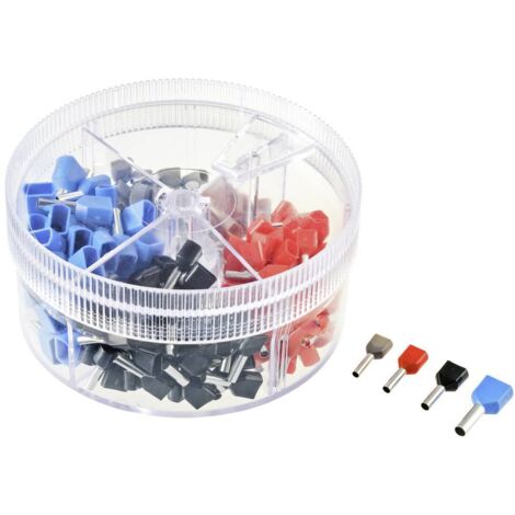 TRU COMPONENTS TC-11599332 Assortiment d'embouts simples 0.75 mm², 1 mm², 1.5 mm², 2.5 mm² partiellement isolé gris, rouge, noir, bleu 200 pc(s) C006222 (1/2)