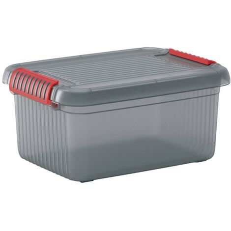 Boîte de rangement empilable 14L – Dimensions 390 x 180 x 290 mm – Plastique gris fumé translucide – Poignées ergonomiques – KIS - A597313