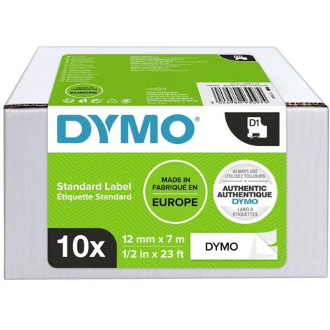 jeu de 10 pack bundle DYMO D1 2093097 Couleur de ruban: blanc Couleur de police:noir 12 mm 7 m