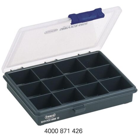Mallette de rangement  l175xP143xH32mm 12 Godet transparent bleu foncé