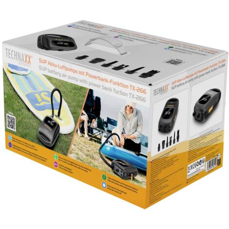 Compresseur sans fil Technaxx TX-266 5112 avec fonction powerbank, adaptateur 12V pour un fonctionnement filaire
