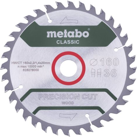 Metabo – Lame de scie circulaire 160 mm – 628278000 – Ø alésage 20 mm – 36 dents pour coupe précise bois dur et stratifié - A230492