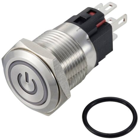TRU COMPONENTS TC-12647392 Bouton-poussoir 250 V/AC 3 A 1 x Off/(On) IP65 vert à rappel acier inoxydable 1 pc(s) (1/2)