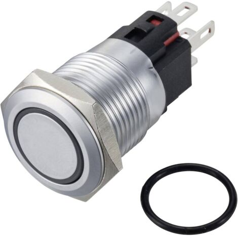 TRU COMPONENTS TC-12647512 Bouton-poussoir 250 V/AC 3 A 1 x Off/(On) IP65 vert à rappel Laiton chromé 1 pc(s) (1/2)