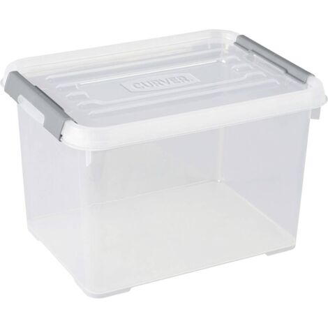 Allibert – Boîte de rangement transparente 20L – Dimensions 400x290x260mm – Couvercle et clips empilables – Plastique robuste pour usage général