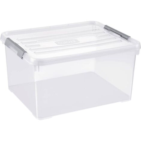 Allibert – Boîte de rangement empilable 243813 – plastique transparent – Dimensions 490 x 390 x 250 mm – Volume 35L – Couvercle à clips