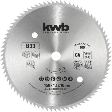 Lame de scie circulaire 150 x 16 mm 583311 – Pour bois tendre et contreplaqué – Dents pointues pour coupes fines – 1 pièce – KWB