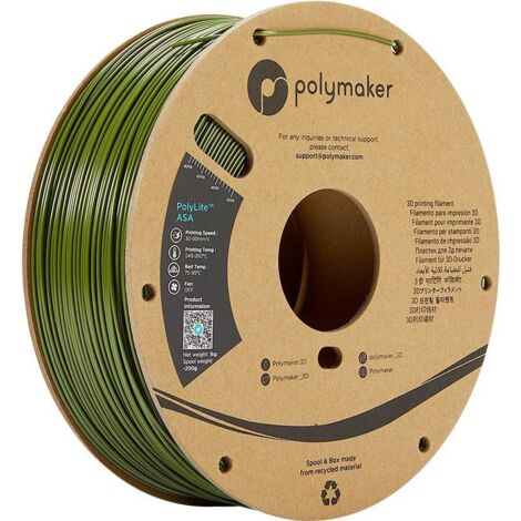 Polymaker PF01009 Army Green Filament ASA résistant aux intempéries, résistant aux UV, résiste à la chaleur 1.75 mm 1000 g vert armée PolyLite Q253553