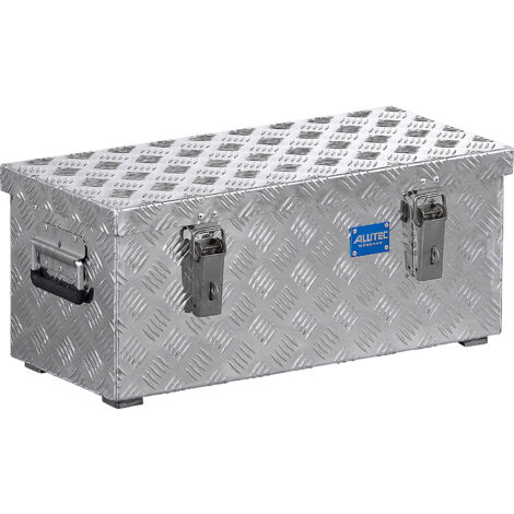 Coffre de chantier en aluminium 3mm – Dimensions 622x275x270mm – Volume 37L – Charge max 100kg – Poignées de sécurité rabattables – Certeo