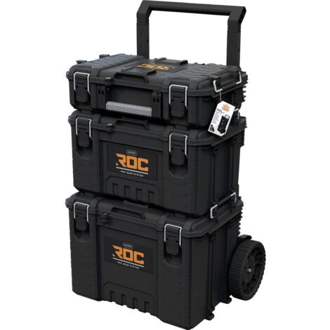 Keter – Boîte à outils Roc Pro Gear 2.0 – Lot de 3 – Étanches à l'eau et à la poussière – Capacité 111L – Charge maximale 80kg