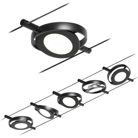 Paulmann – Système complet d'éclairage sur câble 94418 – LED intégrée noir mat/chrome – Longueur corde 10 m – Flux lumineux 450 lm - Y688722 (1/5)