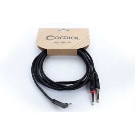 Adaptateur Y Cordial 14869 Jack audio [1x Jack mâle 3.5 mm - 2x Jack mâle 6,3 mm (mono)] 5 m noir gaine en PVC, câble jumelé Y817363 (1/4)