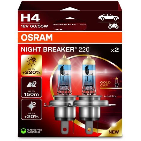Osram – Coffret de 2 ampoules halogène H4 12V – +200% de lumière – Faisceau jusqu'à 150m – 64193NB2202HB