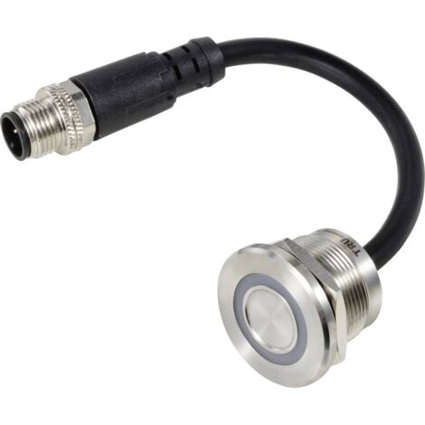 TRU COMPONENTS TC-12835296 TC-TS22A10YSSR12M12 MALE CONNECTOR Poussoir sensitif 24 V 0.5 A 1 x Off/(On) à rappel rouge (1/2)