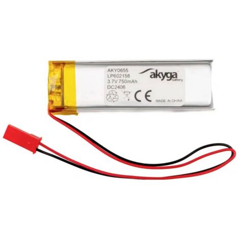 Batterie Li-Po 3.7V 750mAh – Protection PCM – Câble 150mm avec fiche mâle 2,54 JST – Pour projets électroniques – Akyga (1/3)