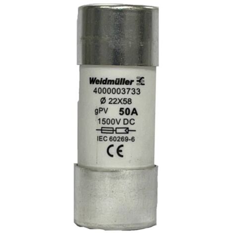 Weidmüller 4000003733 FUSE WSFL 22X58 50A 1K5V GPV Micro-fusible Contenu 10 pc(s) C327982 (1/2)