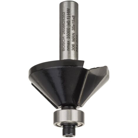 Bosch – Fraise à chanfreiner 8 mm pour bois dur – Angle 45° – L 14,7 mm – G 56 mm – Coupe nette sans éclat – 2608628352