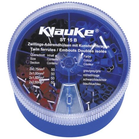 Klauke ST15B Assortiment d'embouts doubles 0.75 mm², 1 mm², 1.5 mm², 2.5 mm² partiellement isolé gris, rouge, noir, bleu 200 parties C009901 (1/2)