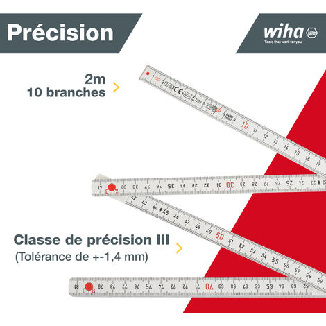 Wiha Mètre pliant Longlife® Plus 2 m métrique, 10 branches 15 mm (27059)