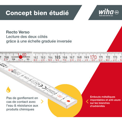 Wiha Mètre pliant Longlife® Plus 2 m métrique, 10 branches 15 mm (27059)