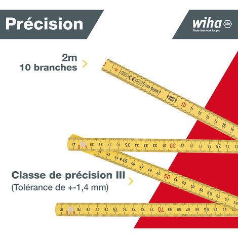 Wiha Mètre pliant Longlife® 2 m métrique, 10 branches 15 mm (27058)