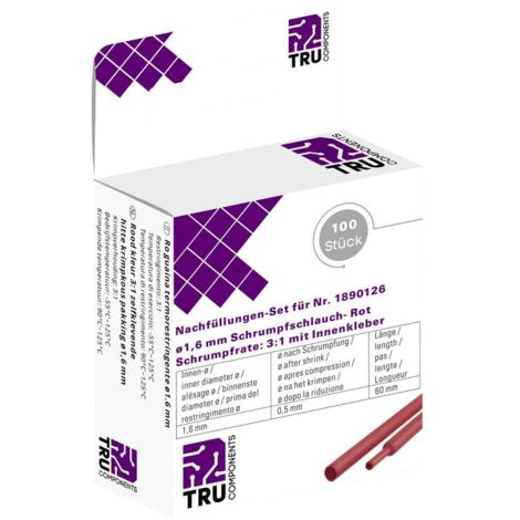 TRU COMPONENTS T1807CA007A Gaine thermorétractable avec colle rouge 1.60 mm 0.50 mm Taux de retreint:2:1 100 pc(s) (1/3)