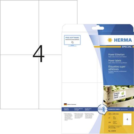 Etiquette ultra-adhésives Herma 10909 105 x 148 mm papier blanc 100 pc(s) fixation permanente (1/4)