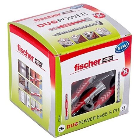 Fischer – Cheville DUOPOWER 8x65 mm pour béton armé – Charge maximale élevée – Vissage rapide sans rotation – Lot de 25 pièces (1/5)